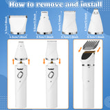 MALLMALL6 Dog Cat Grooming Clippers Kit, 2 Speed Rechargeable 4 in 1 Pet Hair Clipper with Guards, Low Noise Cordless Electric Paw Trimmer Nail Grinder Multifunctional Shaver for Dogs Cats White