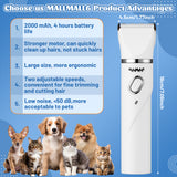 MALLMALL6 Dog Cat Grooming Clippers Kit, 2 Speed Rechargeable 4 in 1 Pet Hair Clipper with Guards, Low Noise Cordless Electric Paw Trimmer Nail Grinder Multifunctional Shaver for Dogs Cats White