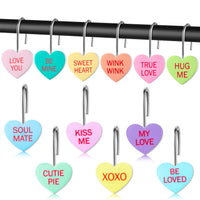 MALLMALL6 12Pcs Valentine's Day Heart Conversation Shower Curtain Hooks Metal Rustproof Love Heart Decorative Pendants with XOXO BE MINE Bathroom Bedroom Room Decor Accessories Stainless Curtain Rings