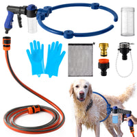 MALLMALL6 Adjustable 360°Dog Washing Hose Attachment with Pet Grooming Glove & 2 100cc Soap Dispenser, Foldable Foam Nozzle Sprayer with 4 Faucet Connectors & 8.2Ft Puppy Washer Hose for Showering