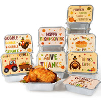 MALLMALL6 40Pcs Thanksgiving Tin Foil Containers with Lids for Goody Party Leftovers & Treat Exchange, Pumpkin Turkey Patterns Cardboard Covers Aluminum Disposable Food Storage Pan 7.4" X 5.4" X 2"