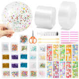 MALLMALL6 57Pcs Nano Tape Bubble DIY Craft Kit for Kids, Double Sided Tape Plastic Bubbles Balloon, Magic Nano Tape Elastic Bubble DIY Toys Party Favors Game for Girls Boys Kids Adults (13 Feet)