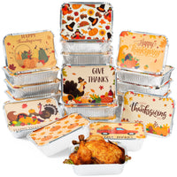 MALLMALL6 40Pcs Thanksgiving Leftover Containers with Lids Covers for Treat Exchange & Goody Party Leftovers in 8 Fall Holiday Harvest Designs Autumn Aluminum Food Storage Pans