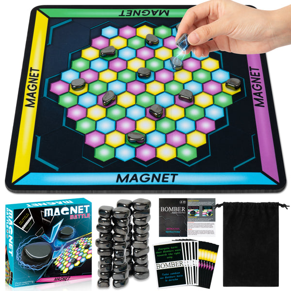 MALLMALL6 Magnetic Chess Game - 40Pcs Magnet Stones Foldable Rubber Chessboard with 12 Fun Bonus Cards Puzzle Strategy Family Travel Party Tabletop Games for Adults Kids