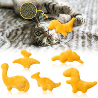 MALLMALL6 5Pcs Dino Nuggets Catnip Toys Gift for Cat, Indoor Cat Chew Bite Kick Plush Golden Dinosaur Catmint Pet Toys for Cat Lover Gifts, Cute Interactive Cat Toy for Pet Presents