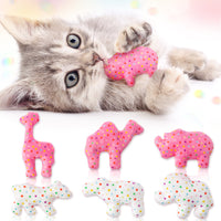 MALLMALL6 5Pcs Frosted Animal Cookie Catnip Crinkle Paper Sound Toys Gift for Cat, Catmint Teething Chew Kick Interactive Toy for Indoor Cats, Soft Plush Candy Pet Presents Supplies for Kitten Lover
