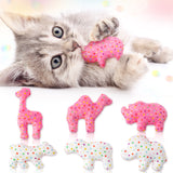 MALLMALL6 5Pcs Frosted Animal Cookie Catnip Crinkle Paper Sound Toys Gift for Cat, Catmint Teething Chew Kick Interactive Toy for Indoor Cats, Soft Plush Candy Pet Presents Supplies for Kitten Lover