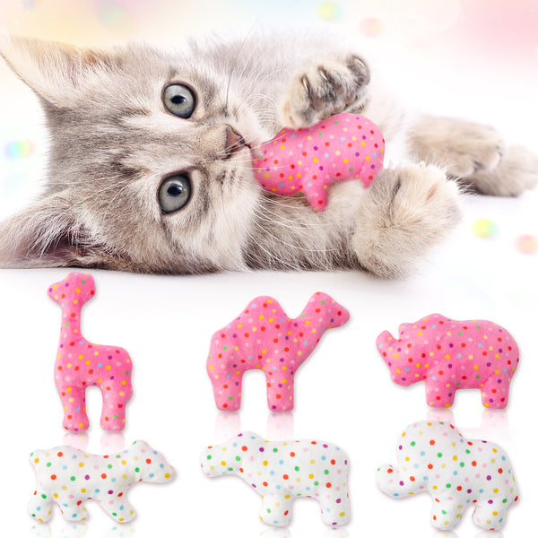 MALLMALL6 5Pcs Frosted Animal Cookie Catnip Crinkle Paper Sound Toys Gift for Cat, Catmint Teething Chew Kick Interactive Toy for Indoor Cats, Soft Plush Candy Pet Presents Supplies for Kitten Lover