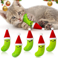 MALLMALL6 Catnip Toys for Cat - 5Pcs Christmas Pickle Catmint Interactive Cat Toy for Indoor Cats, Soft Plush with Santa Hat Cat Supplies, Kitten Teething Chew Toy Set, Pet Xmas Gifts for Cat Lover