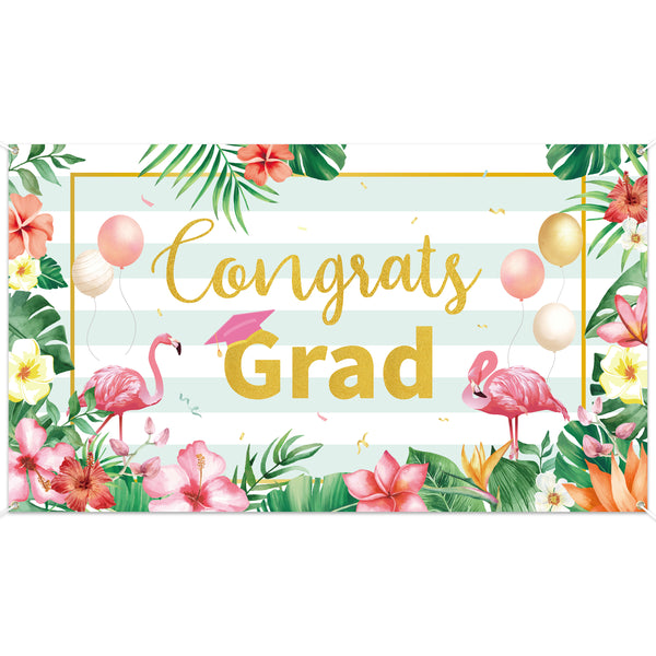 MALLMALL6 XtraLarge Hawaii Tropical Flamingo Luau Graduation Party Backdrop 78X45 inch Class of 2023 Congrats Grad Hawaii Banner Decorations for Graduates, College Prom Party Photo Booth Props