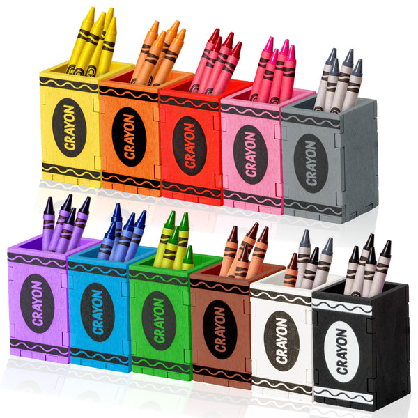 MALLMALL6 Crayon Pencil Holder - 11Pcs Back to School Wooden Colored Pen Holder, Colorful Caddy Case Gift for Kid Toddlers, Durable Desktop Storage Organizer for School Classroom Teacher Office