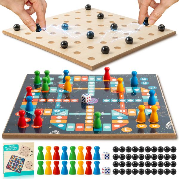 MALLMALL6 Magnetic Chess Game with 40Pcs Magnet Stones Puzzle Strategy Family Games for Kids & Adults, 2-in-1 Magnetic Chess Flying Checker Wooden Board Playset, Table Top Play for Travel Party