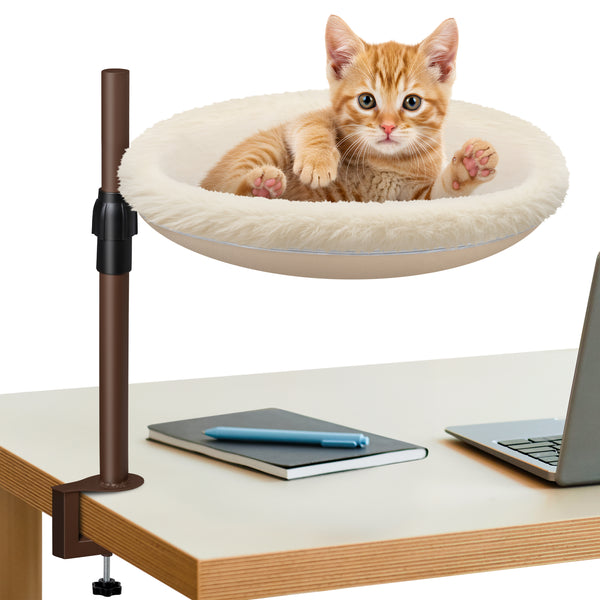 MALLMALL6 Cat Desk Bed - 360° Rotation & Adjustable Height Indoor Kitten Hammock Perch with Removable Washable Cover, Soft Breathable Pet Sleep Nest for Home Office Desks Gaming Table Supports 33 lbs