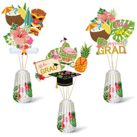 MALLMALL6 30Pcs Hawaii Grad Centerpieces Congrats Graduation Photo Booth Props 2023 Party Supplies Decorations, Table Topper Decor with Palm Leaves, Flamingos, Graduation Caps, Flowers for Graduates