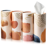 MALLMALL6 4 Pack Boho Car Tissue Holder with Facial Tissues Bulk, Tissue Tubes for Car, Tissues Cylinder Travel Tissues Boxes for Car Cup Holder Round Container Bathroom Living Room