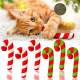 MALLMALL6 6Pcs Christmas Candy Cane Catnip Toys Gift for Cat, Indoor Cat Chew Bite Kick Plush Catmint Pet Toys Supplies for Cat Lover Xmas Gifts, Cute Interactive Cat Toy for Pet Presents