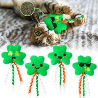 MALLMALL6 4Pcs St. Patrick's Day Catnip Toys Gift for Cat, Indoor Cat Chew Bite Kick Shamrock Plush Catmint Pet Toys Supplies for Kitten Lover Gifts, Cute Relief Teeth Cleaning Interactive Toy