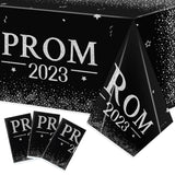 MALLMALL6 3 Pieces Prom 2023 Silver Party Tablecloths for Graduates Congrats Graduation Party Supplies Decorations Table cloth, Plastic Table Cover Black and Silver for Grad Party Decors, 86×51 inch