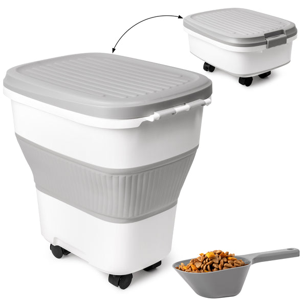 MALLMALL6 Dog Food Storage Container - Collapsible Pet Food Container with Spinner Wheels Scoop and Deodorant Box, Airtight Multifunctional 30L Storage Bin for Dog Cat Bird Animal Dry Meal Rice Flour