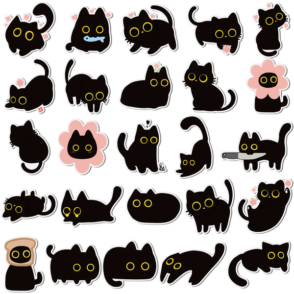 MALLMALL6 24Pcs Cute Black Cat Fridge Magnets, Valentines Gift for Cat Lover, Refrigerator Magnetic Sticker Decor Accessories with Flower Bread Fish for Home Kitchen Office Locker Mailbox Door