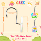 MALLMALL6 12Pcs Easter Shower Curtain Hooks Hangers Decorative Metal Rustproof Bathroom Room Pendants Decor Accessories with Bunny Happy Easter Egg Carrot Flower Chick Rabbit Stainless Curtains Rings