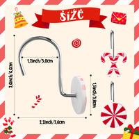 MALLMALL6 12Pcs Christmas Candy Shower Curtain Hooks Decorative Metal Rustproof Bathroom Room Pendants Xmas Holiday Decor Accessories with Red White Candy Cane Swirl Lollipop Stainless Curtains Rings
