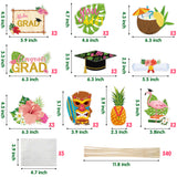 MALLMALL6 30Pcs Hawaii Grad Centerpieces Congrats Graduation Photo Booth Props 2023 Party Supplies Decorations, Table Topper Decor with Palm Leaves, Flamingos, Graduation Caps, Flowers for Graduates