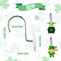 MALLMALL6 12Pcs St Patrick's Day Shower Curtain Hooks, Metal Rustproof Stainless Curtain Rings Decorative Pendants with Shamrock Coin Leprechauns Hat for Irish Bathroom Bedroom Room Decor Accessories