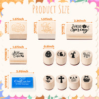 MALLMALL6 17Pcs Easter Wooden Rubber Stamp Craft Ink Pads Easter Day DIY Craft Gift Card Wood Rubber Stamps Printed with “He Is Risen” “Bunny” “Easter Egg” “Spring” Easter Day Stamp for Scrapbook