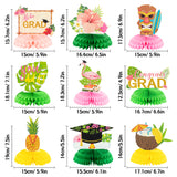 MALLMALL6 9Pcs Hawaii Grad Honeycomb Centerpieces Congrats Graduation Photo Booth Props Class of 2023 Party Supplies Decorations, Table Topper Decor with Palm Leaves, Graduation Caps for Graduates