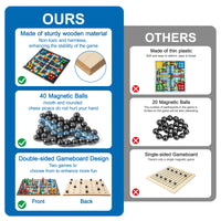 MALLMALL6 Magnetic Chess Game with 40Pcs Magnet Stones Puzzle Strategy Family Games for Kids & Adults, 2-in-1 Magnetic Chess Flying Checker Wooden Board Playset, Table Top Play for Travel Party