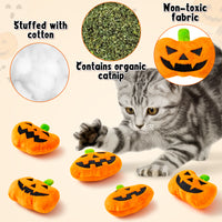 MALLMALL6 Catnip Toys for Cat - 5Pcs Halloween Pumpkin Jack O Lantern Catmint Interactive Cat Toy for Indoor Cats, Soft Plush Orange Cat Supplies, Kitten Teething Chew Toy Set, Pet Gifts for Cat Lover