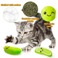 MALLMALL6 5Pcs Pickle Cucumber Catnip Toys for Cat, Indoor Cat Chew Bite Kick Plush Catmint Pet Toys Supplies for Cat Lover Gifts, Interactive Cat Toy with Cute Expression for Pet Presents