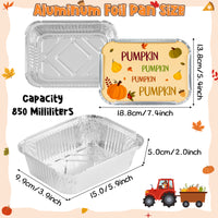 MALLMALL6 40Pcs Thanksgiving Tin Foil Containers with Lids for Goody Party Leftovers & Treat Exchange, Pumpkin Turkey Patterns Cardboard Covers Aluminum Disposable Food Storage Pan 7.4" X 5.4" X 2"