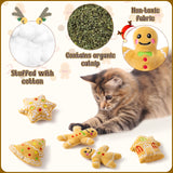 MALLMALL6 Catnip Toys for Cat - 5Pcs Christmas Gingerbread Catmint Interactive Cat Toy for Indoor Cats, Soft Plush Cat Supplies, Kitten Teething Chew Kick Toy Set, Pet Xmas Gifts for Cat Lover