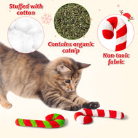 MALLMALL6 2Pcs Christmas Candy Cane Catnip Toys Gift for Cat, Indoor Cat Chew Bite Kick Plush Catmint Pet Toys Supplies for Cat Lover Gifts, Cute Interactive Cat Toy with for Pet Presents