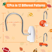 MALLMALL6 12Pcs Fall Rugby Shower Curtain Hooks Thanksgiving Decorative Metal Rustproof Bathroom Pendants Autumn Harvest Decor Accessories with Maple Leaf Pumpkins Helmet Sunflower Curtains Rings