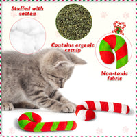 MALLMALL6 6Pcs Christmas Candy Cane Catnip Toys Gift for Cat, Indoor Cat Chew Bite Kick Plush Catmint Pet Toys Supplies for Cat Lover Xmas Gifts, Cute Interactive Cat Toy for Pet Presents