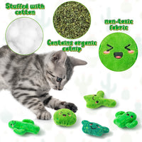 MALLMALL6 Catnip Toys for Cat - 5Pcs Cactus Prickly Plants Catmint Interactive Cat Toy for Indoor Cats, Soft Plush Green Cat Supplies, Kitten Teething Chew Toy Set, Cute Pet Gifts for Cat Lover