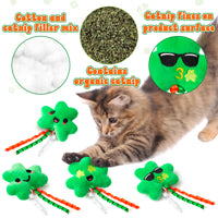 MALLMALL6 4Pcs St. Patrick's Day Catnip Toys Gift for Cat, Indoor Cat Chew Bite Kick Shamrock Plush Catmint Pet Toys Supplies for Kitten Lover Gifts, Cute Relief Teeth Cleaning Interactive Toy