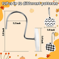 MALLMALL6 Pumpkin Shower Curtain Hooks - 12Pcs Fall Decorative Hangers Metal Rustproof Bathroom Autumn Harvest Thanksgiving Decor Accessories with Black & White Polka Wavy Stainless Curtains Rings