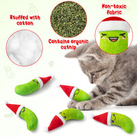 MALLMALL6 Catnip Toys for Cat - 5Pcs Christmas Pickle Catmint Interactive Cat Toy for Indoor Cats, Soft Plush with Santa Hat Cat Supplies, Kitten Teething Chew Toy Set, Pet Xmas Gifts for Cat Lover