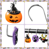 MALLMALL6 12Pcs Halloween Shower Curtain Hooks Hangers Horror Gothic Decorative Metal Rustproof Bathroom Pendants Decor Accessories with Pumpkins Bats Ghost Black Cat Witch Hat Shoes Curtains Rings