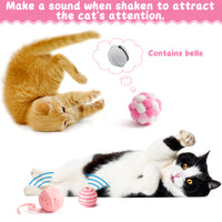 MALLMALL6 Cat Interactive Toys Set - 27Pcs Kitten Toys Stuff Pink Feather Teaser Wand Springs Mice Sisal Fish Crinkle Balls Bell Balls, Puzzle Gift Pack for Indoor Kitty Play Exercise
