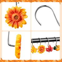 MALLMALL6 12Pcs Fall Shower Curtain Hooks Thanksgiving Plant Decorative Metal Rustproof Bathroom Pendants Autumn Decor Accessories with Maple Leaf Pumpkins Pinecones Sunflower Corn Curtains Rings