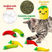 MALLMALL6 6Pcs Chili Catnip Toys for Cat, Indoor Cat Chew Bite Bunny Kick Plush Catmint Pet Toys Supplies for Cat Lover Gifts, Interactive Cat Toy with Cute Expression for Pet Presents