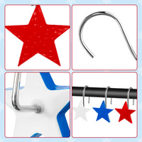 MALLMALL6 12Pcs Stars Shower Curtain Hooks, Metal Rustproof Stainless Curtain Rings Decorative Pendants with Red White Blue Stars for Bathroom Bedroom Living Room Decor Accessories