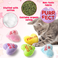 MALLMALL6 5Pcs Valentine’s Day Conversation Heart Candy Catnip Toys for Cat, Catmint Interactive Cat Toy for Indoor Cats, Soft Plush Pet Sweetheart Gift Supplies, Kitten Teething Chew Kick Toy Set