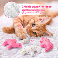 MALLMALL6 5Pcs Frosted Animal Cookie Catnip Crinkle Paper Sound Toys Gift for Cat, Catmint Teething Chew Kick Interactive Toy for Indoor Cats, Soft Plush Candy Pet Presents Supplies for Kitten Lover