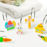 MALLMALL6 12Pcs Easter Shower Curtain Hooks Hangers Decorative Metal Rustproof Bathroom Room Pendants Decor Accessories with Bunny Happy Easter Egg Carrot Flower Chick Rabbit Stainless Curtains Rings